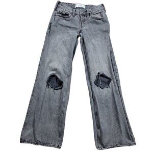 Hollister Jeans Womens 00/24R Black Low-Rise Baggy Denim Skater Distressed
